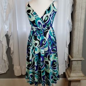 H&M BLUE GREEN SHADED MIDI DRESS SIZE 8